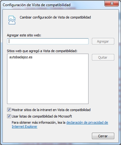 Configuracion vista compatibilidad