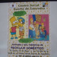 Charlas sobre reciclaje en Suerte de Saavedra. Cartel.