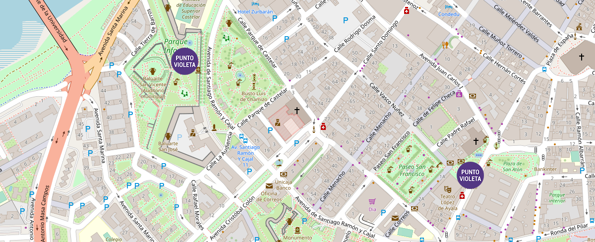 Mapa de Badajoz Puntos Violeta Carnaval 2023